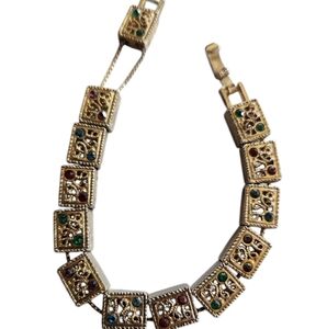 Vintage Box Charm Gem Slider Bracelet Goldtone